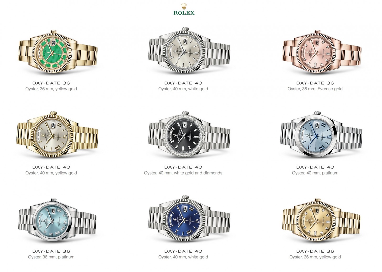 all rolex day date models